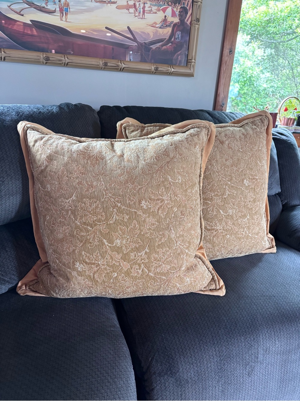 John Richmond Gold Beige Floral Accent Pillows
